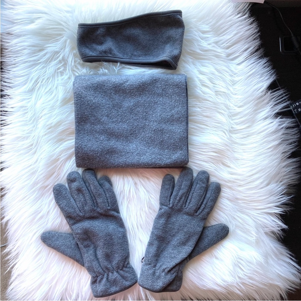 Elegant Women's Gray Gloves, Scarf and Headband Set of 3